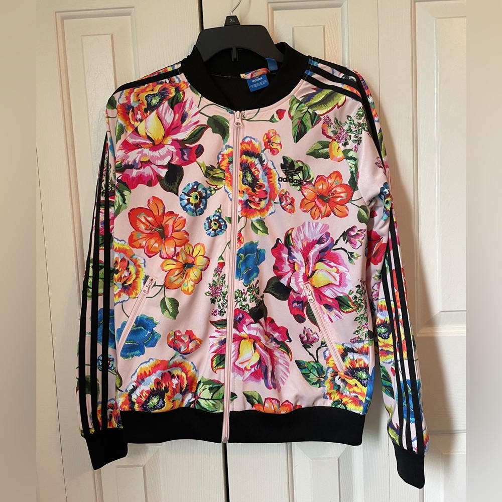 Adidas floral bomber jacket size medium